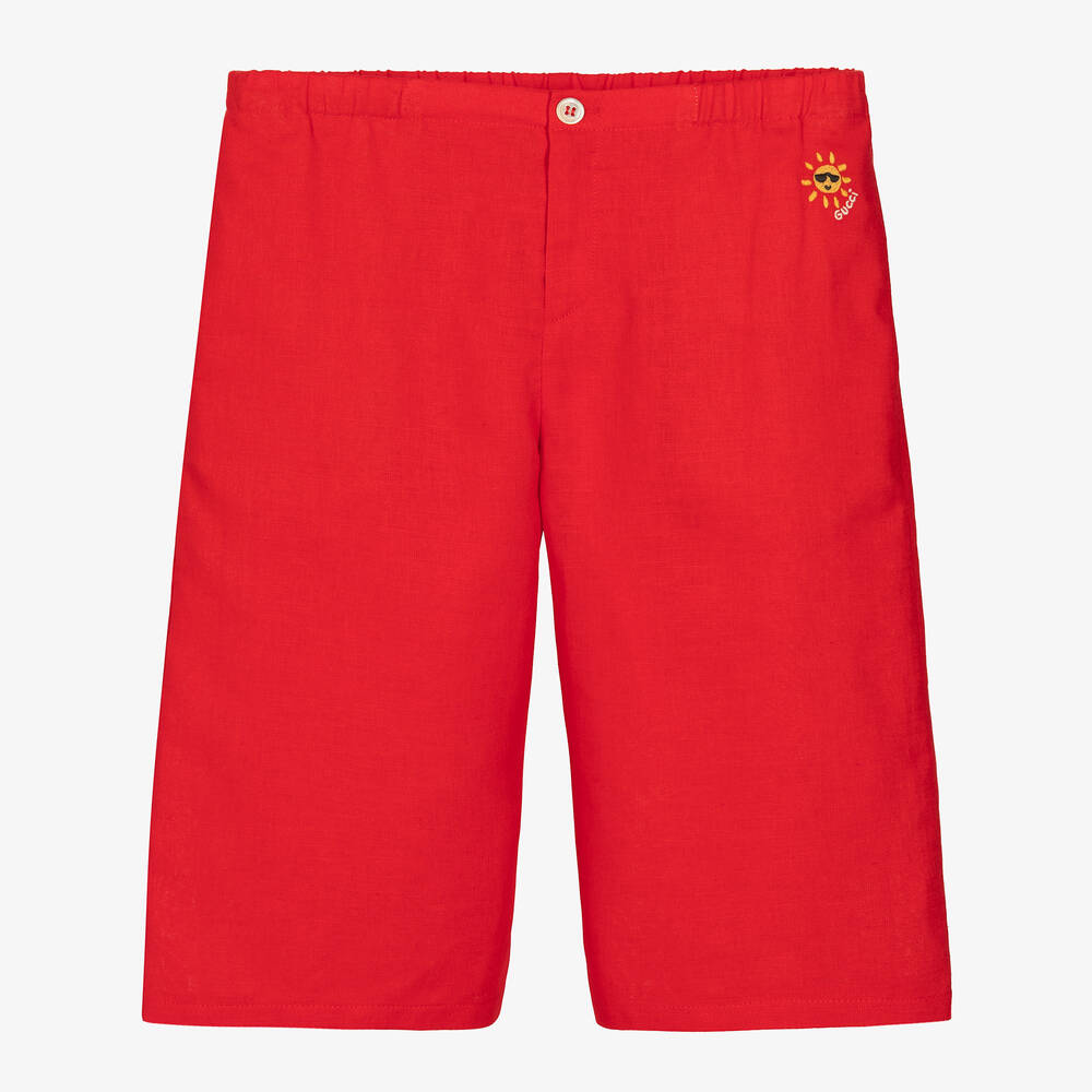 Gucci - Teen Boys Red Linen & Cotton Bermuda Shorts | Childrensalon