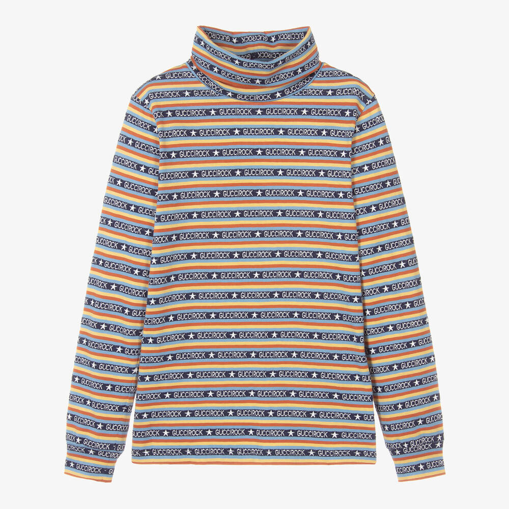 Gucci Teen Boys Striped Roll Neck Top In Green