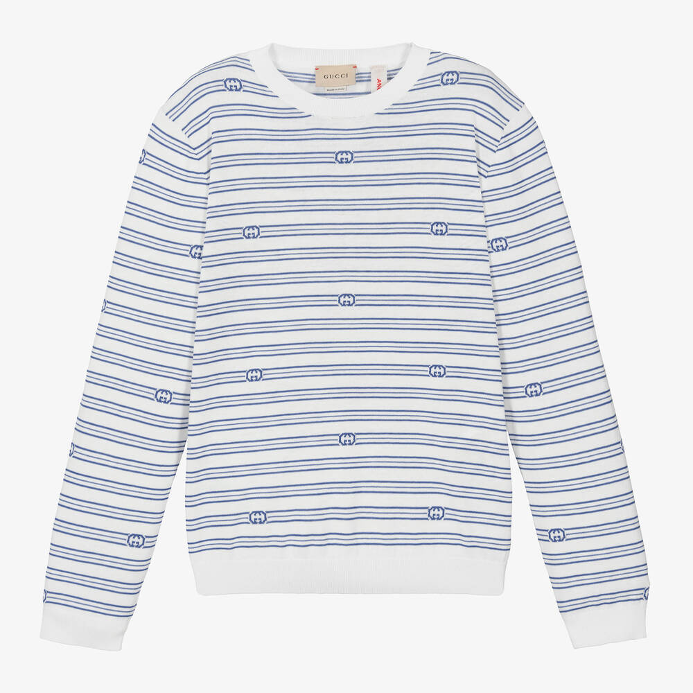 Gucci - Teen GG Pullover in Weiß und Blau (J) | Childrensalon