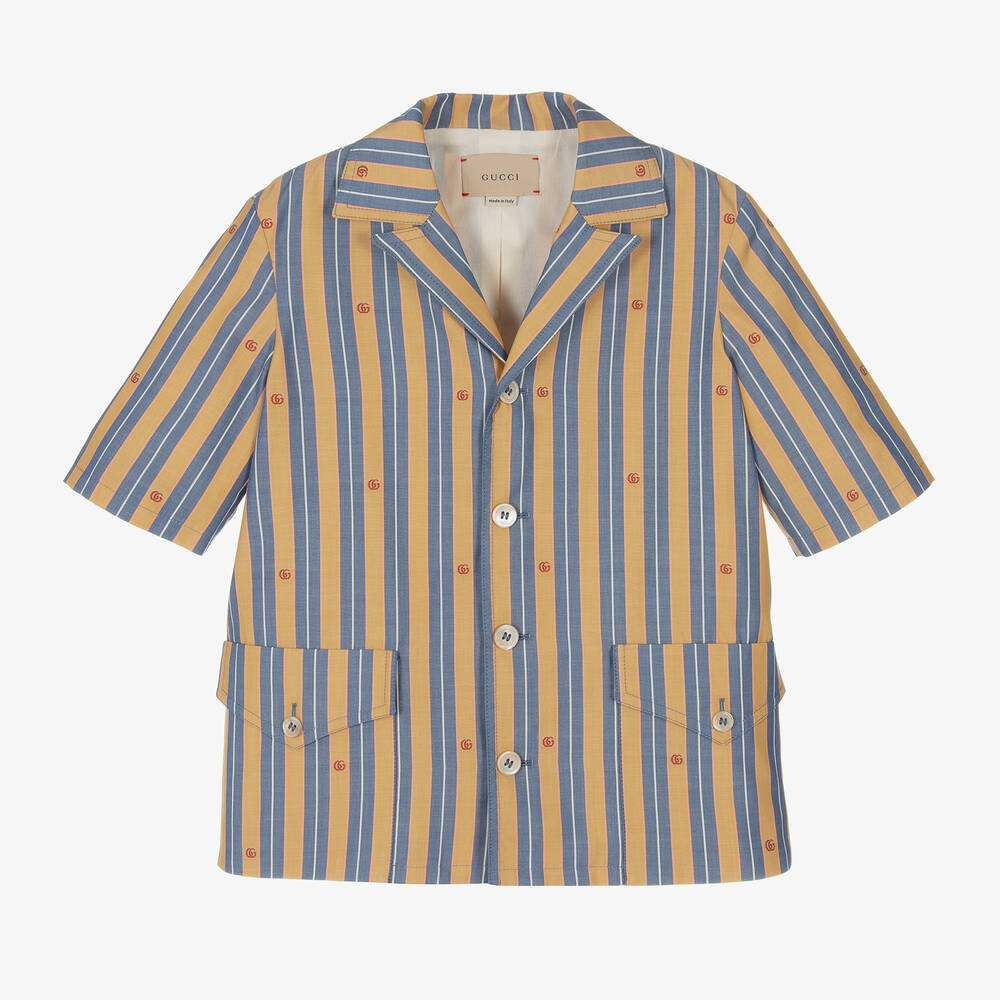 Gucci - قميص قطن أكسفورد لون أصفر موتارد وأزرق | Childrensalon