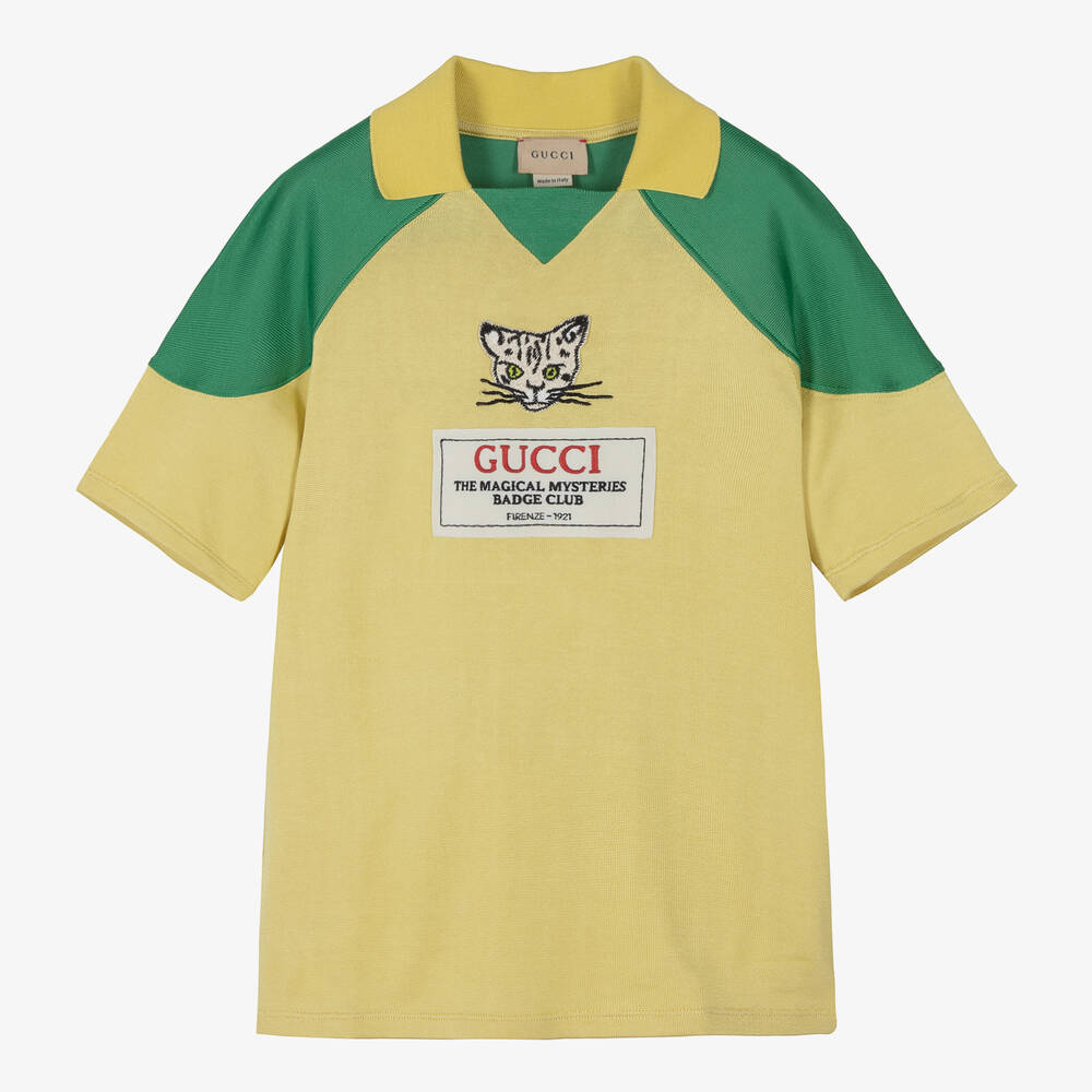Gucci - Teen Boys Yellow & Green Knitted Polo Shirt | Childrensalon