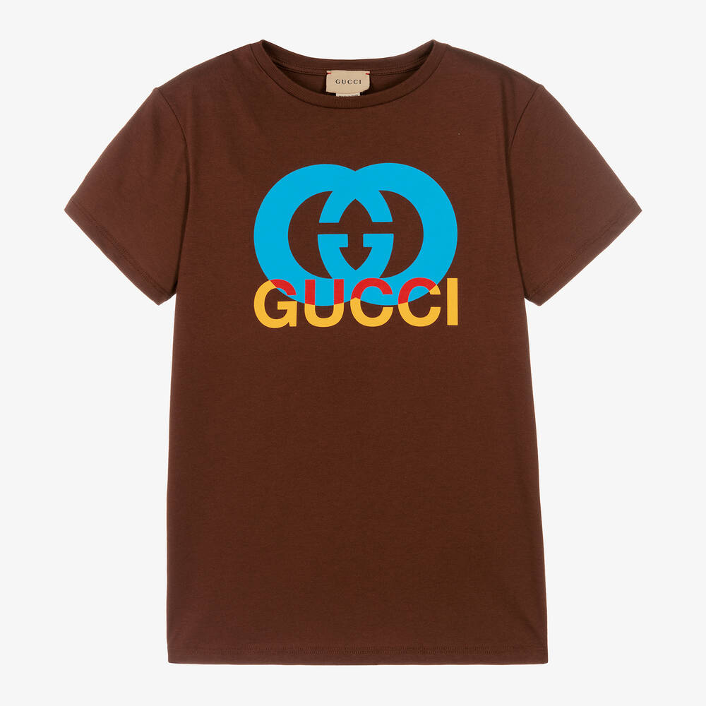 Gucci - Коричневая хлопковая футболка GG | Childrensalon