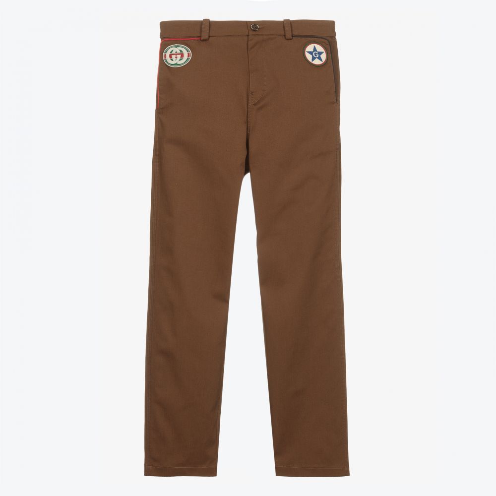 Gucci - Teen Brown Gabardine Trousers | Childrensalon
