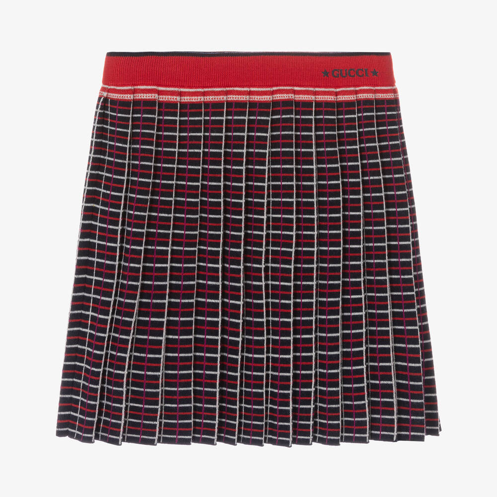 Gucci - Teen Girls Blue & Red Wool Knit Skirt | Childrensalon