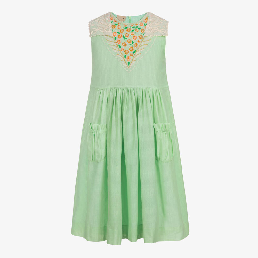 Gucci - فستان قطن مطرز لون أخضر | Childrensalon