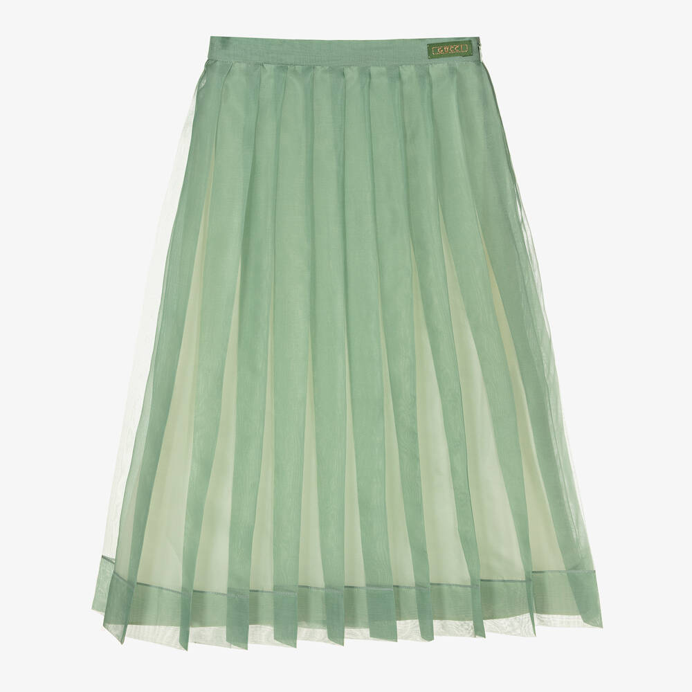 Gucci - Teen Girls Green Silk Organza Midi Skirt | Childrensalon