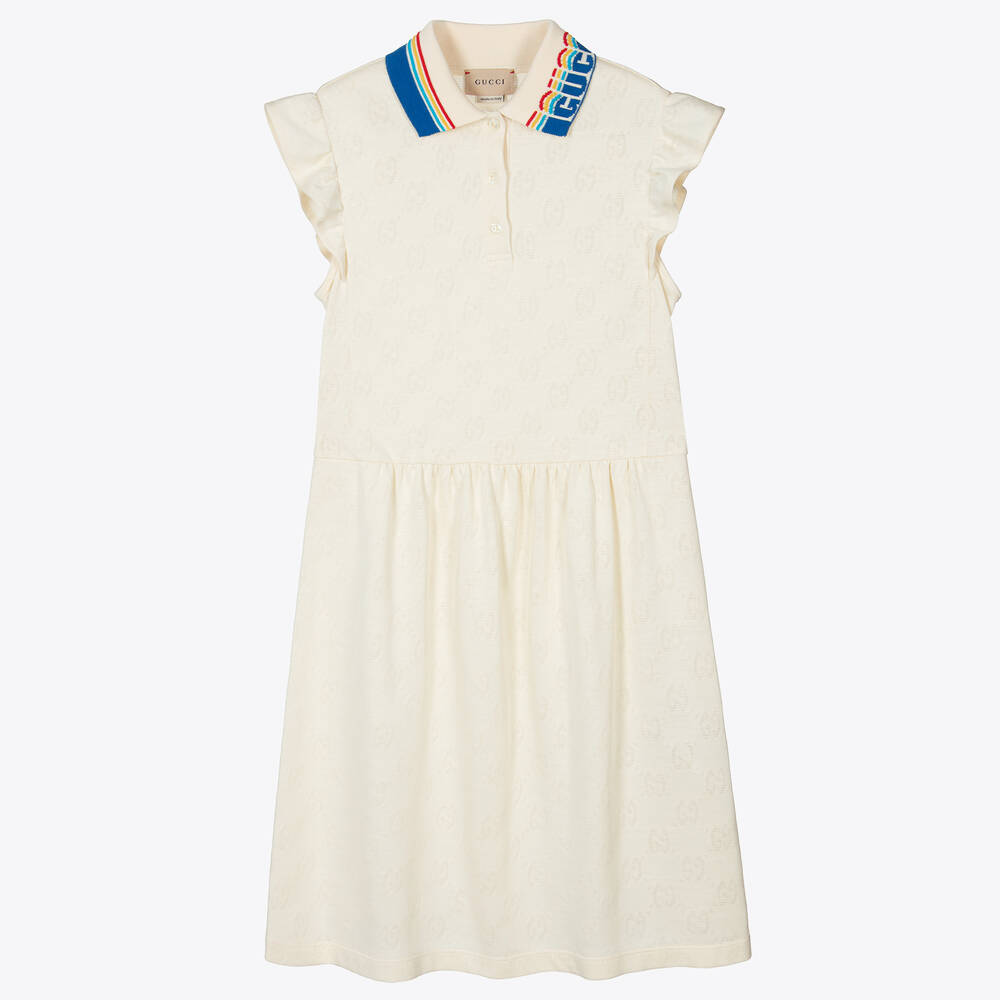 Gucci - Teen Girls Ivory Cotton Jacquard Dress | Childrensalon