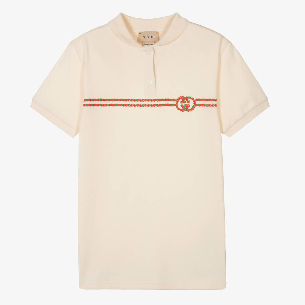 Gucci - Teen Girls Ivory Cotton Polo Shirt | Childrensalon