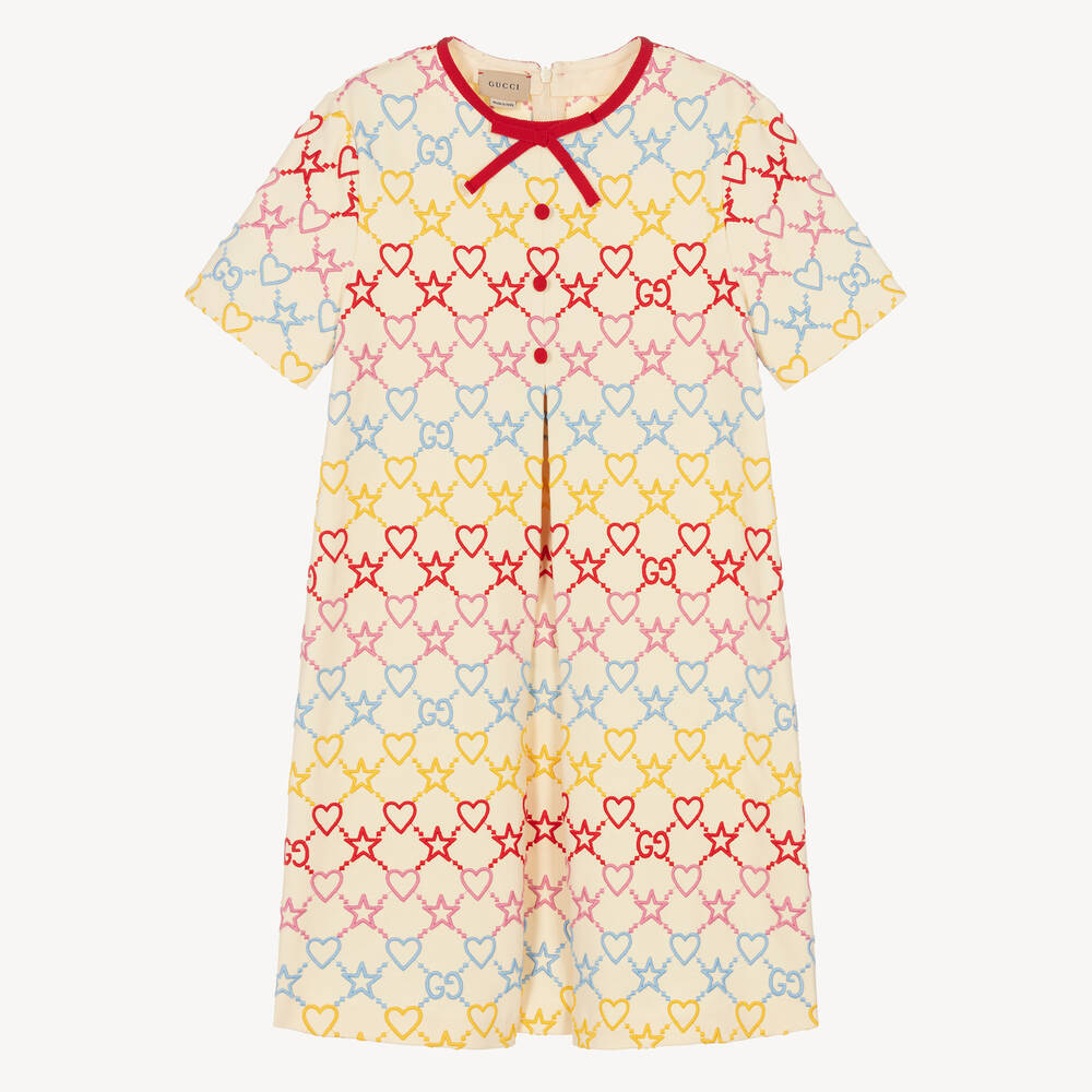 Gucci - Кремовое платье из джерси с сердечками | Childrensalon