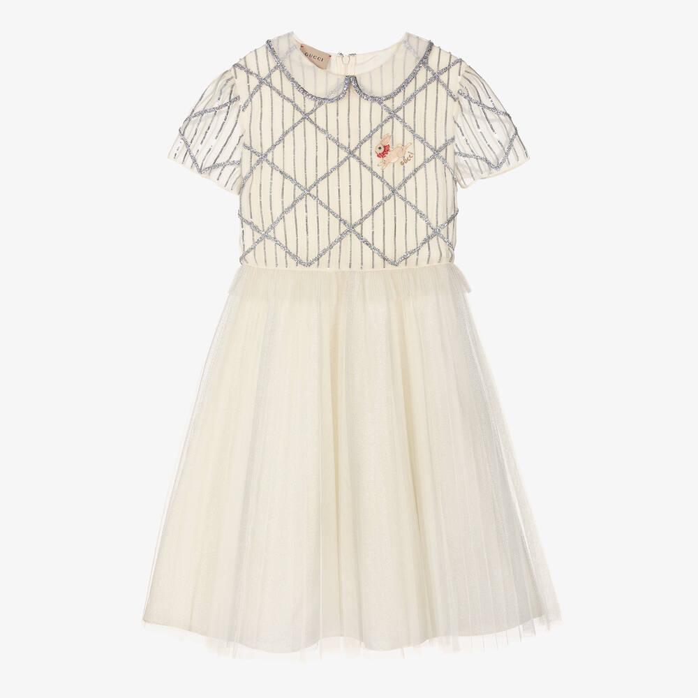 Gucci - Кремовое платье из тюля с пайетками | Childrensalon