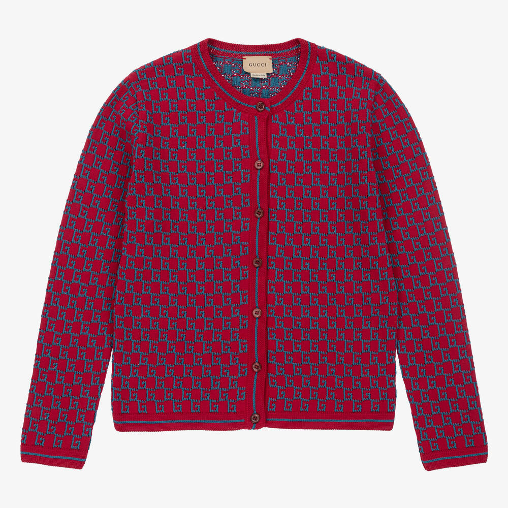 Gucci Teen Girls Red & Blue Knit Cardigan
