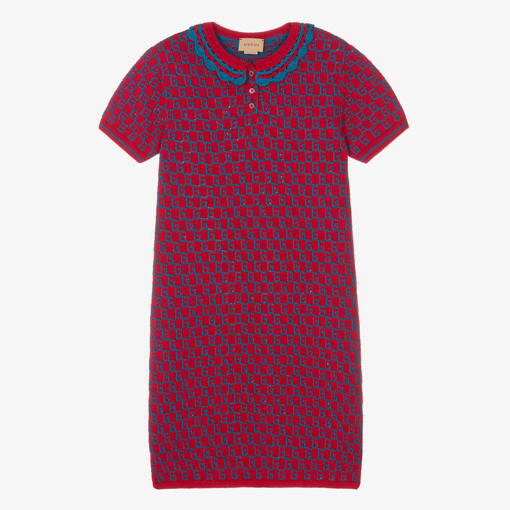 Gucci - Красно-синее трикотажное платье для девочек-подростков  | Childrensalon