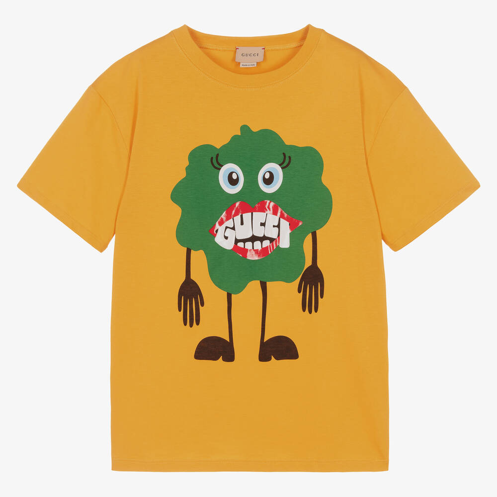 Gucci - Желтая хлопковая футболка с монстром | Childrensalon