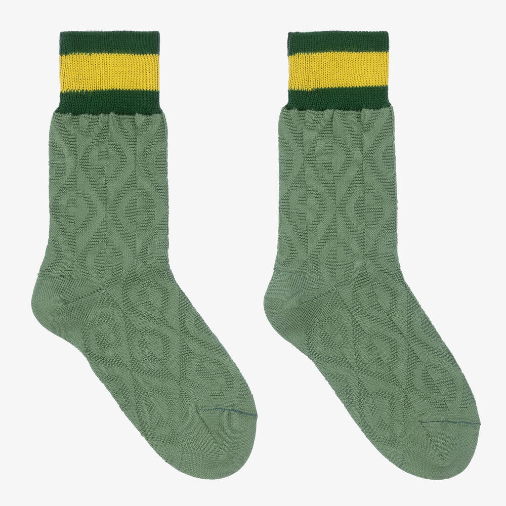 Gucci - Зеленые хлопковые носки с ромбами | Childrensalon