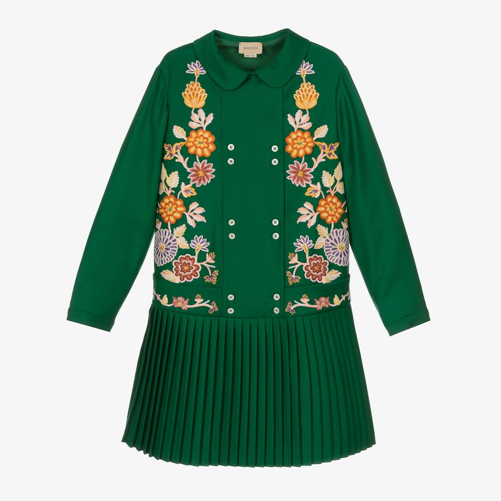 Gucci - Teen Green Floral Wool Dress | Childrensalon