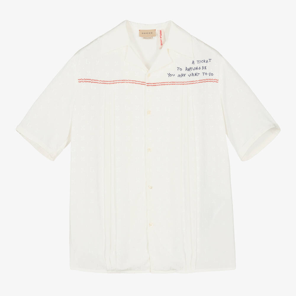 Gucci - Кремовая рубашка из вискозы для подростков | Childrensalon