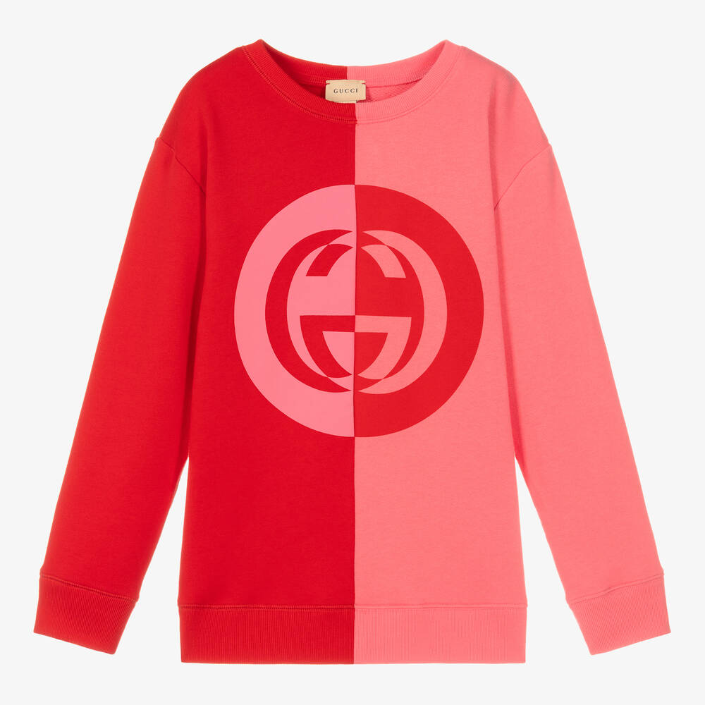 Gucci - سويتشيرت تينز بناتي قطن لون زهري وأحمر | Childrensalon