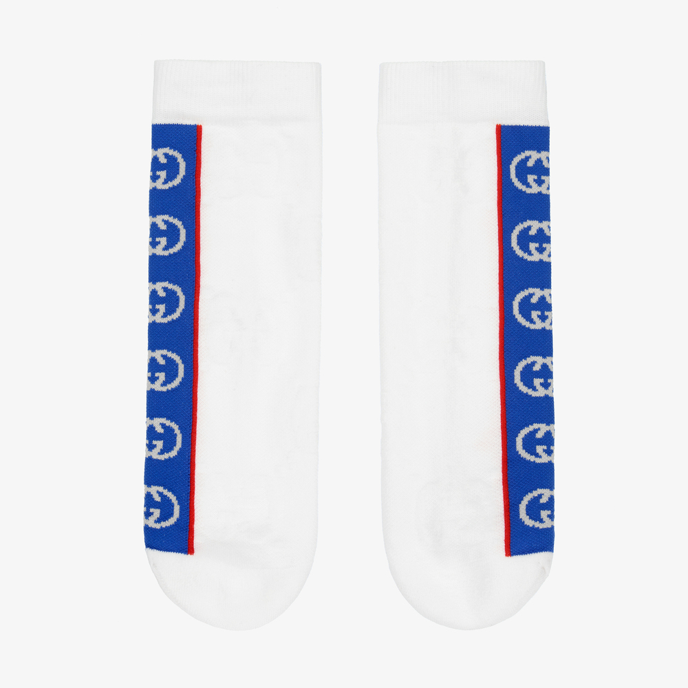 Gucci - Teen White & Blue GG Socks | Childrensalon