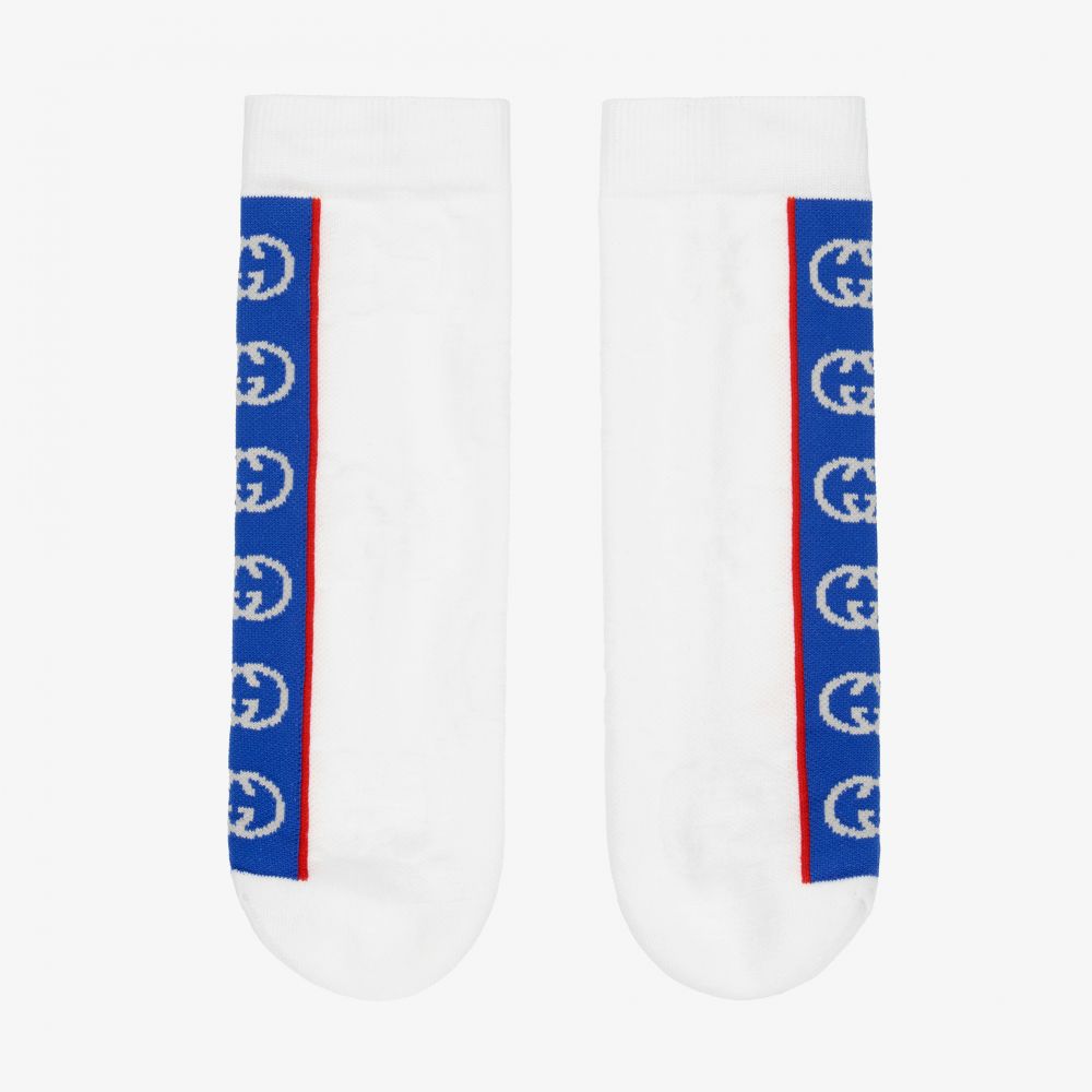 Gucci - White & Blue Cotton GG Socks | Childrensalon