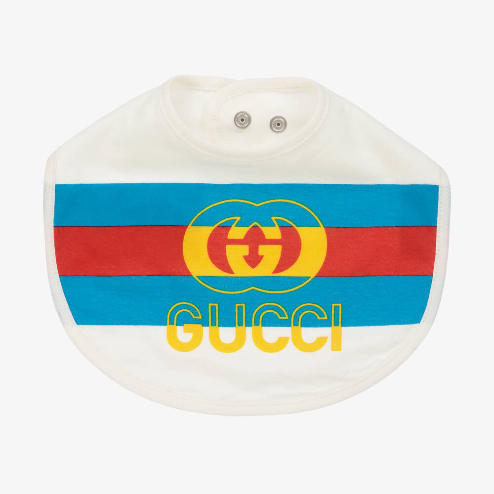 Gucci - White & Blue Cotton Logo Bib | Childrensalon