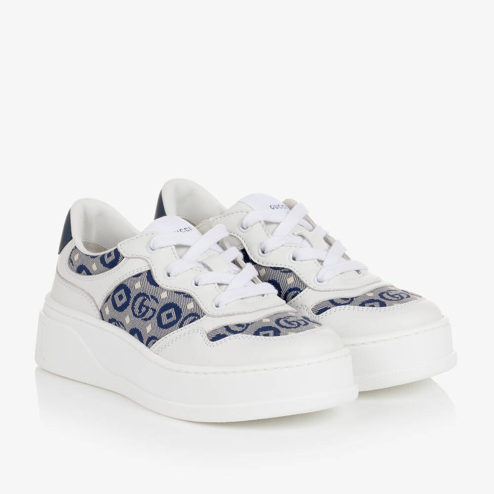 Gucci - Leder-Sneakers in Weiß und Blau | Childrensalon