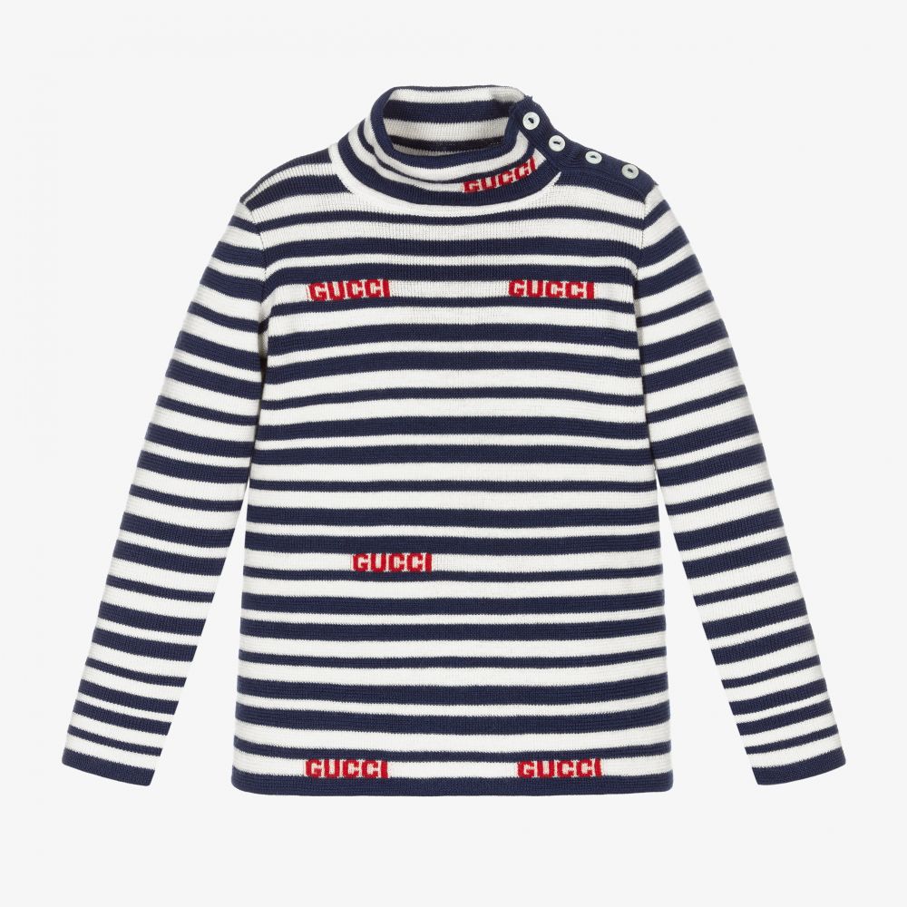 Gucci - White & Blue Stripe Wool Top | Childrensalon