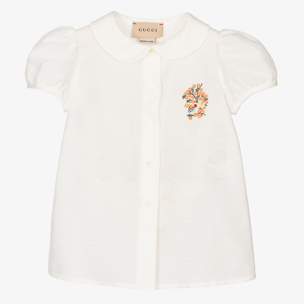 Gucci - Белая хлопковая блузка с принтом GG | Childrensalon