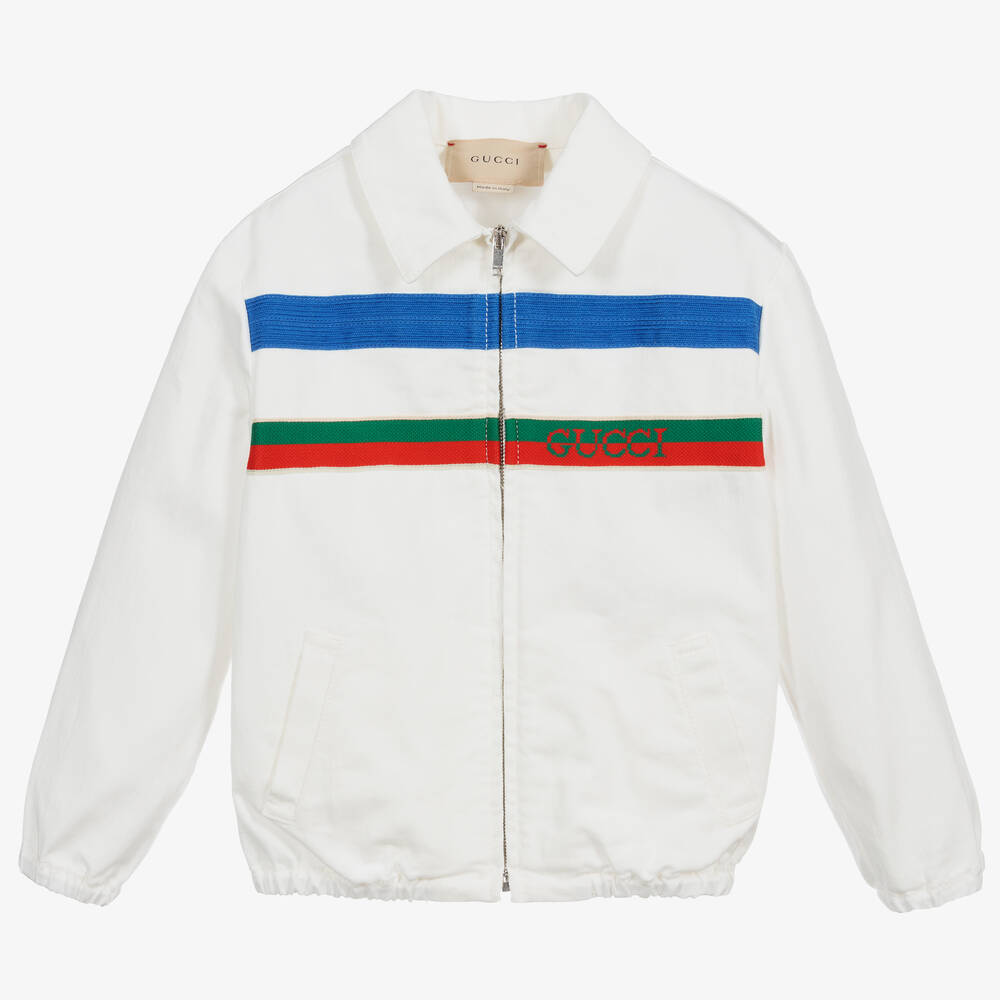 Gucci - White Cotton Logo Baby Jacket | Childrensalon