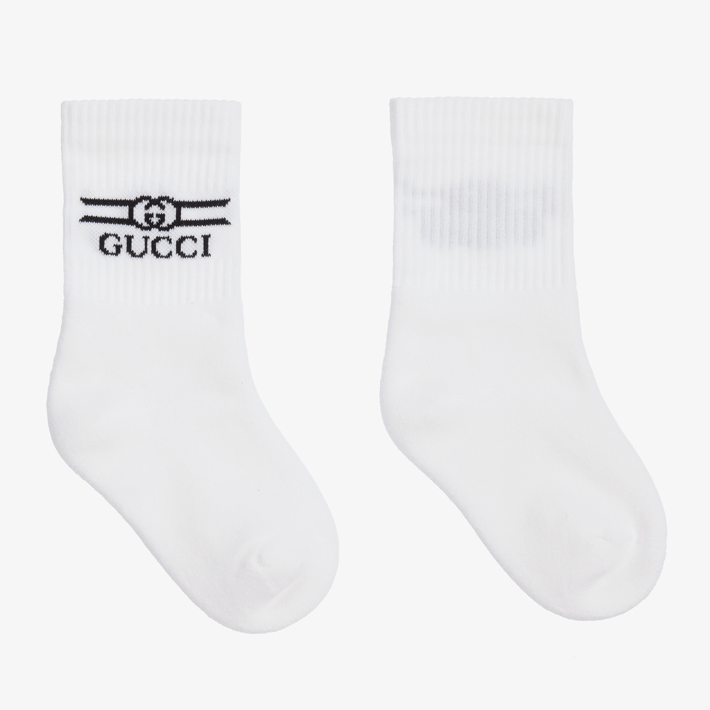Gucci - White Cotton Logo Socks | Childrensalon