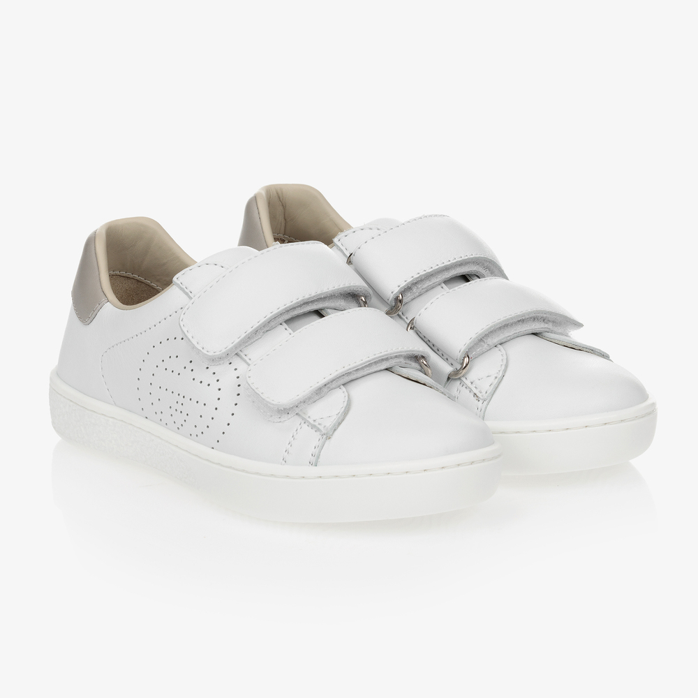 Gucci - Белые кожаные кроссовки GG | Childrensalon