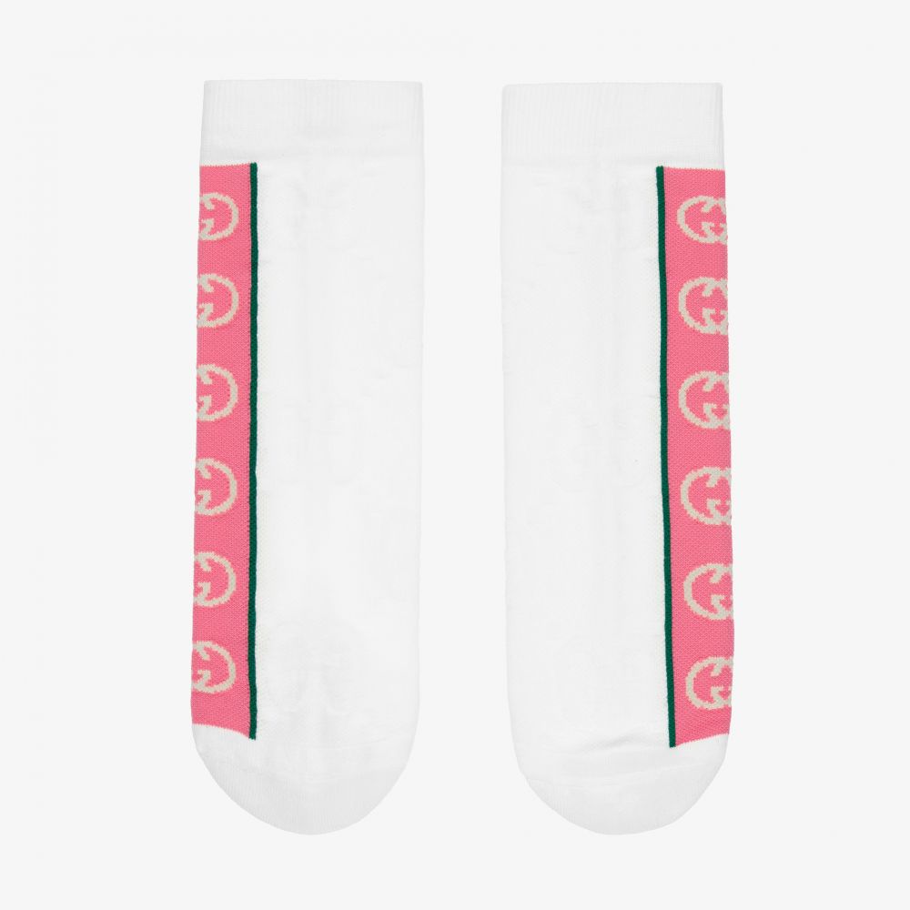 Gucci - White & Pink Cotton GG Socks | Childrensalon