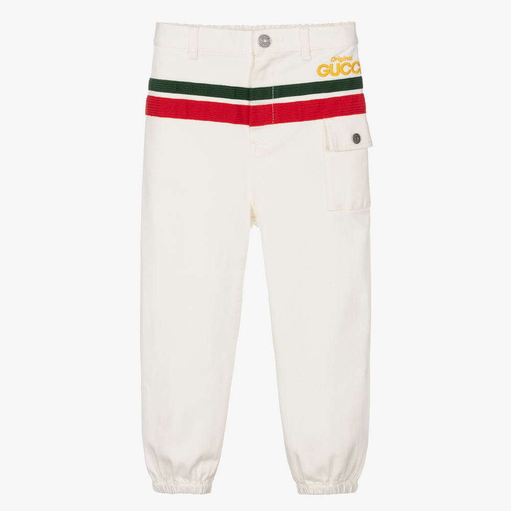 Gucci - Белые джинсы с фирменной полоской | Childrensalon