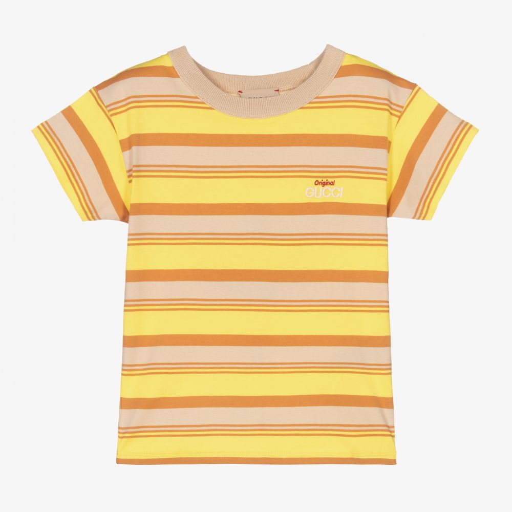 Gucci - Yellow Striped Cotton T-Shirt | Childrensalon