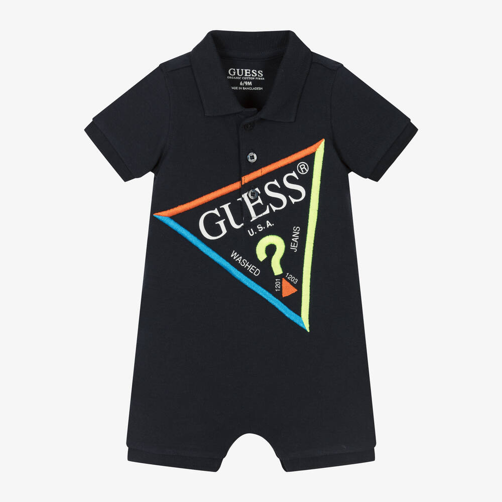 Guess - Baby Boys Blue Cotton Polo Shortie | Childrensalon