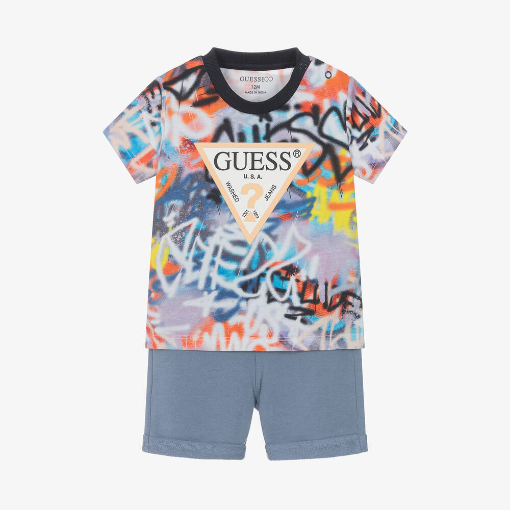 Shop Guess Baby Boys Blue Cotton Shorts Set