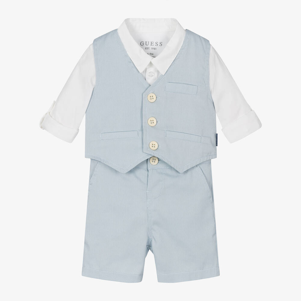 Guess - Baby Boys Blue Cotton Striped Shorts Set | Childrensalon