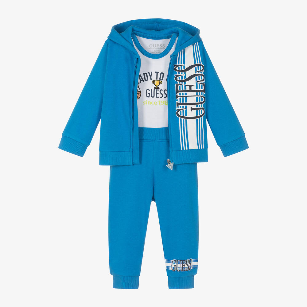 Guess - طقم بدلة رياضية أطفال ولادي قطن لون أزرق | Childrensalon