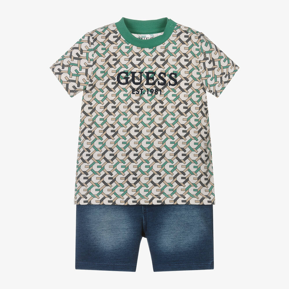 Guess - Baby Boys Blue & Green Cotton Shorts Set | Childrensalon