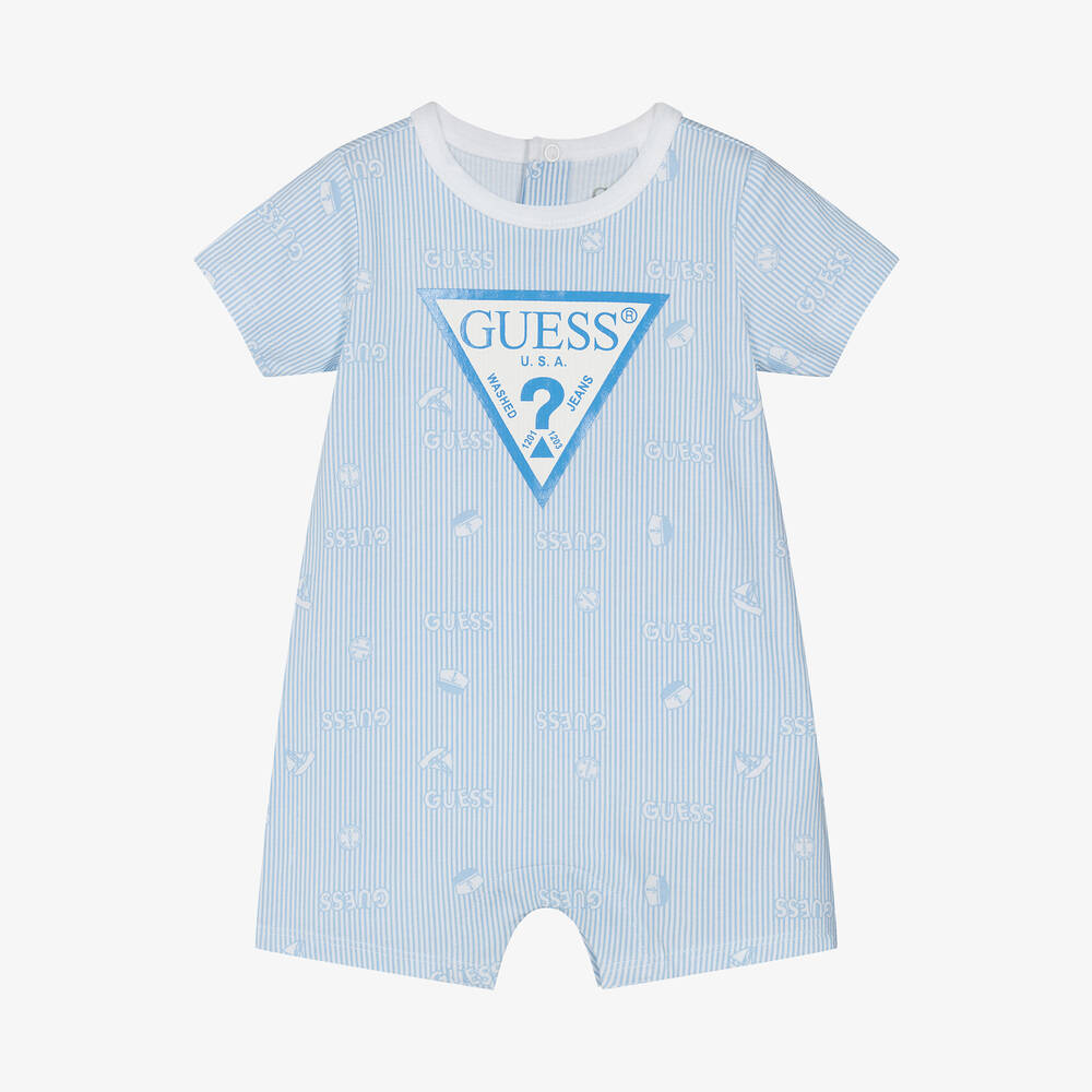 Guess - Baby Boys Blue Stripe Cotton Shortie | Childrensalon