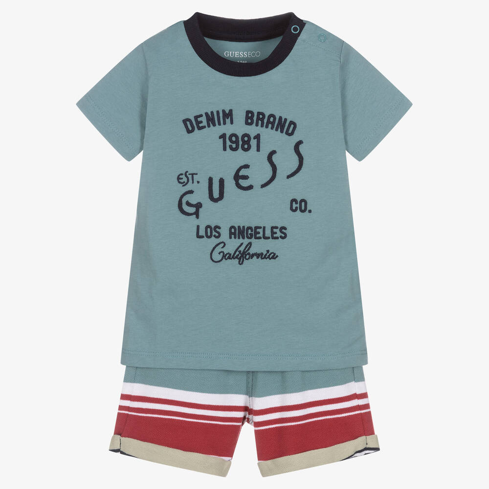 Guess - Baby Boys Blue Striped Shorts Set | Childrensalon