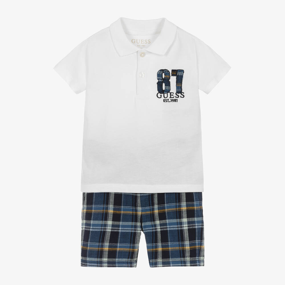 Guess - Baby Boys Blue & White Cotton Shorts Set | Childrensalon