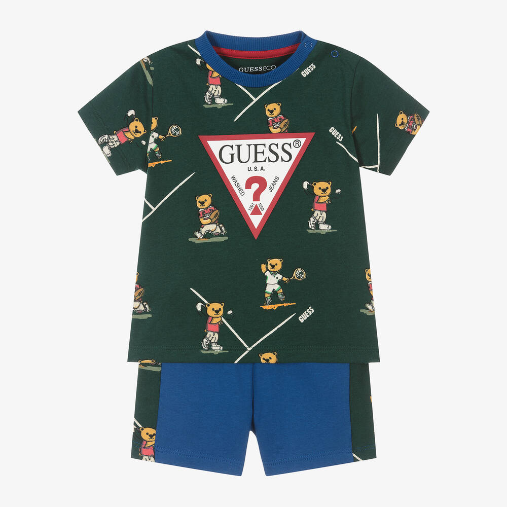 Guess - Baby Boys Green & Blue Cotton Shorts Set | Childrensalon