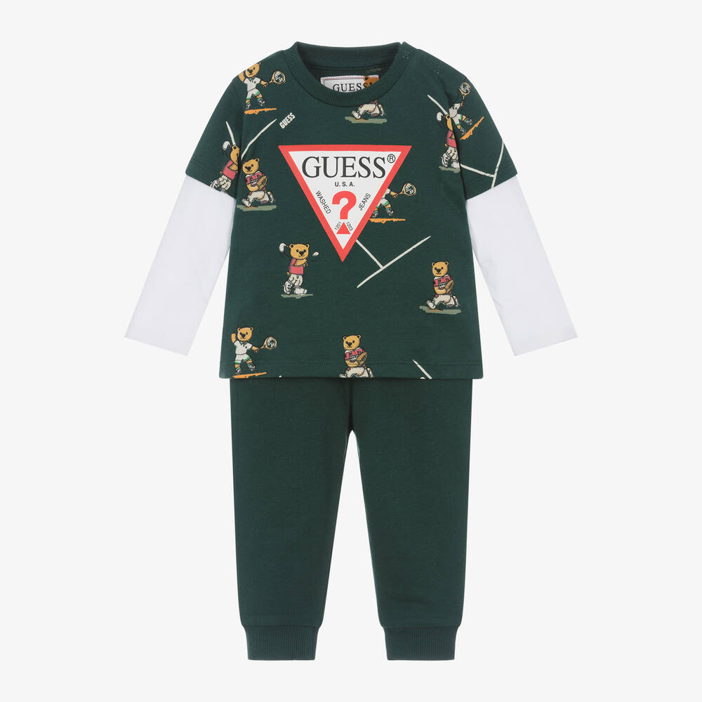 Guess - Baby Boys Green Cotton Trouser Set | Childrensalon