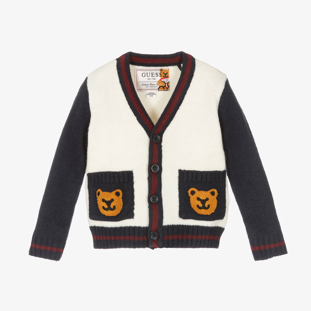 Guess - Baby Boys Ivory & Blue Knit Cardigan | Childrensalon