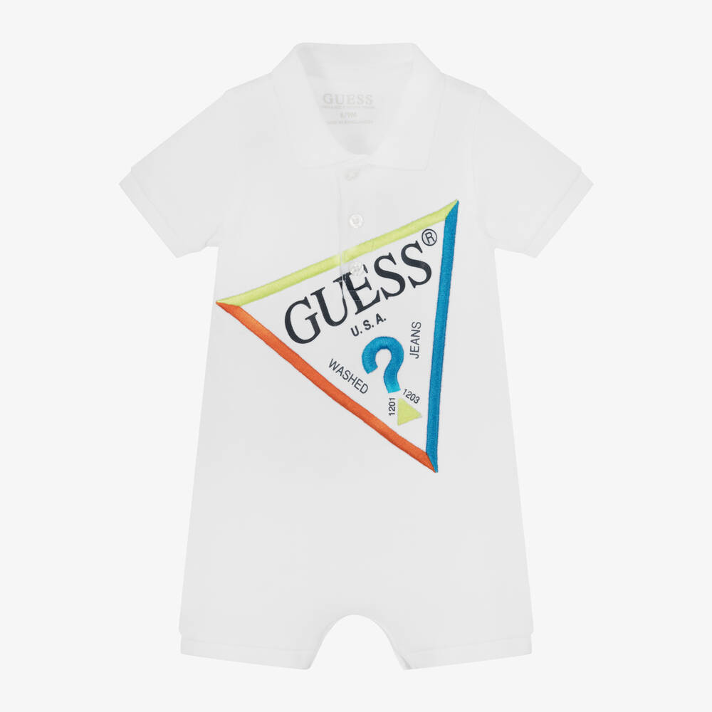 Guess - Baby Boys White Cotton Polo Shortie | Childrensalon
