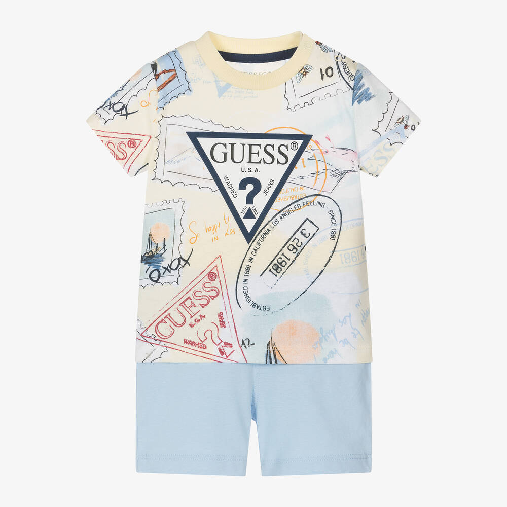 Guess - Baby Boys Yellow Cotton Stamps Shorts Set | Childrensalon