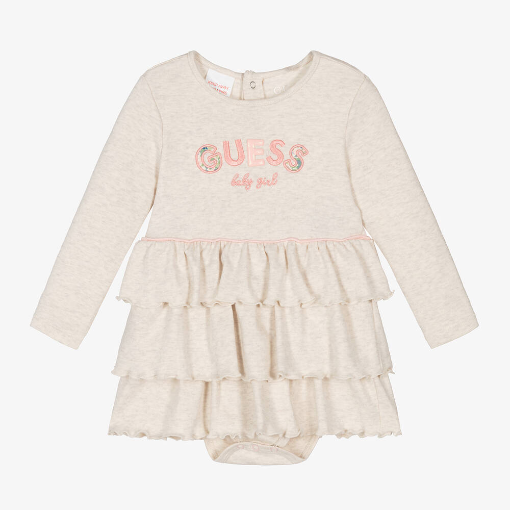 Guess - Бежевое хлопковое платье для малышек | Childrensalon