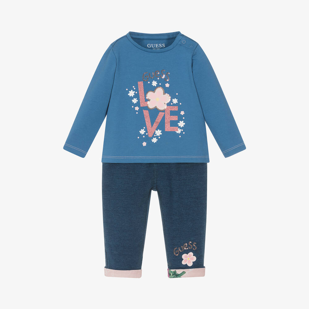 Guess - Baby Girls Blue Cotton Jeans Set | Childrensalon