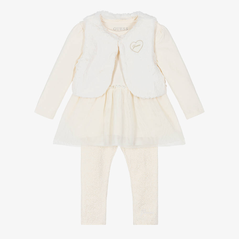 Guess - Baby Girls Ivory Cotton Leggings Set | Childrensalon