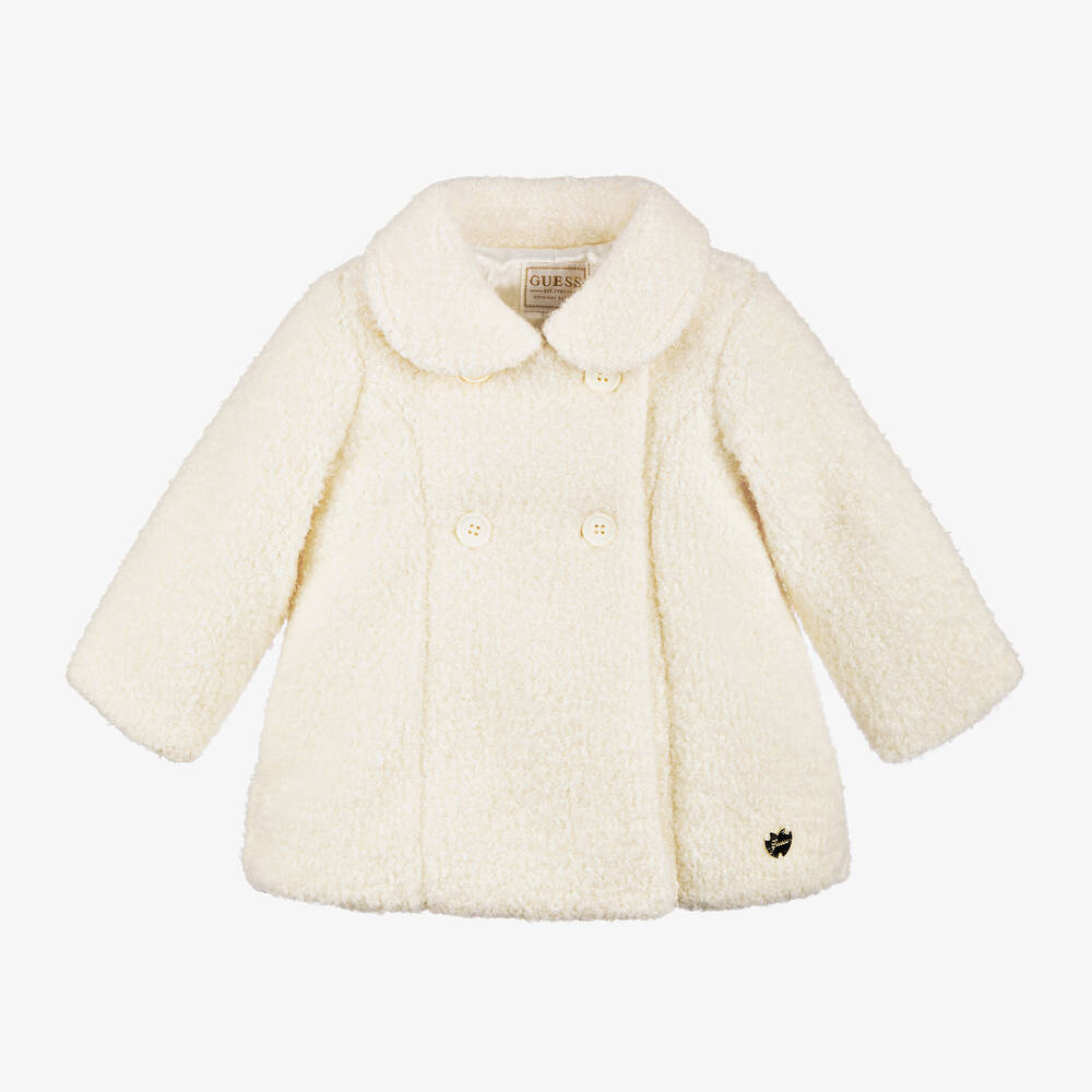 Guess - Baby Girls Ivory Sherpa Fleece Coat  | Childrensalon